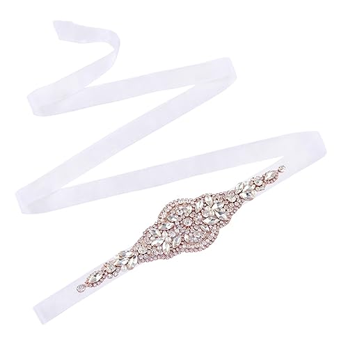 Pulcykp Rose Gold Strass Gürtel Hochzeit Gürtel Damen Formale Gürtel Braut Schärpe Gürtel Für Hochzeitskleid, Organza Weiß, One size von Pulcykp