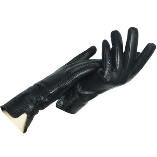 Pulcykp Verdicken Bogen Leder Handschuhe Frauen Leder Handschuhe Winter Herbst Mode Warme Leder Handschuhe, Schwarz , 9 von Pulcykp