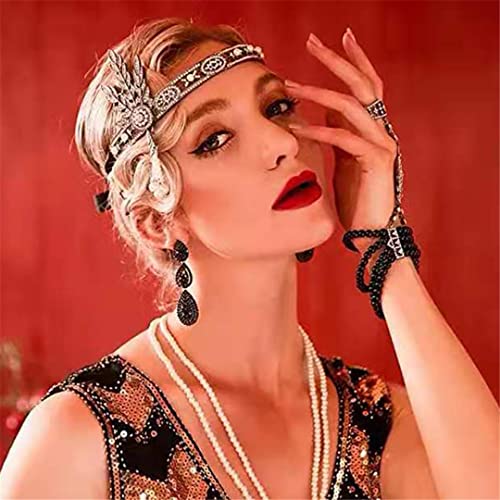 Pulcykp Zubehör Set Vintage Feder Kopfschmuck Strass Perlen Haarband 1920er Jahre Party Stirn Dekorationen von Pulcykp