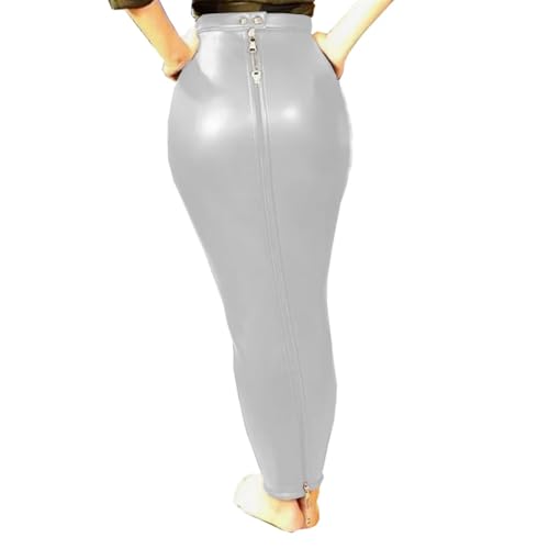 Sexy Damenrock, PU-Leder, hohe Taille, durchgehender Reißverschluss, figurbetont, Hobble, Bleistiftrock, langer Rock, silber, 3XL Sexy Damenrock, PU-Leder, hohe Taille, durchgehender Reißverschluss, figurbetont, Hobble, Bleistiftrock, langer Rock, silber, 3XL von Pulcykp