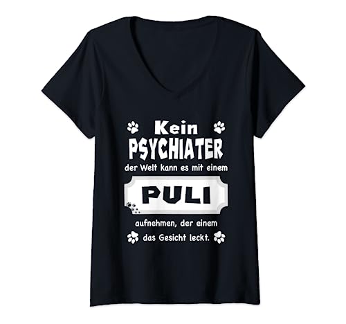 Damen Lustiges - Kein Psychiater Design - Puli T-Shirt mit V-Ausschnitt von Puli Shirt - Puli TShirt