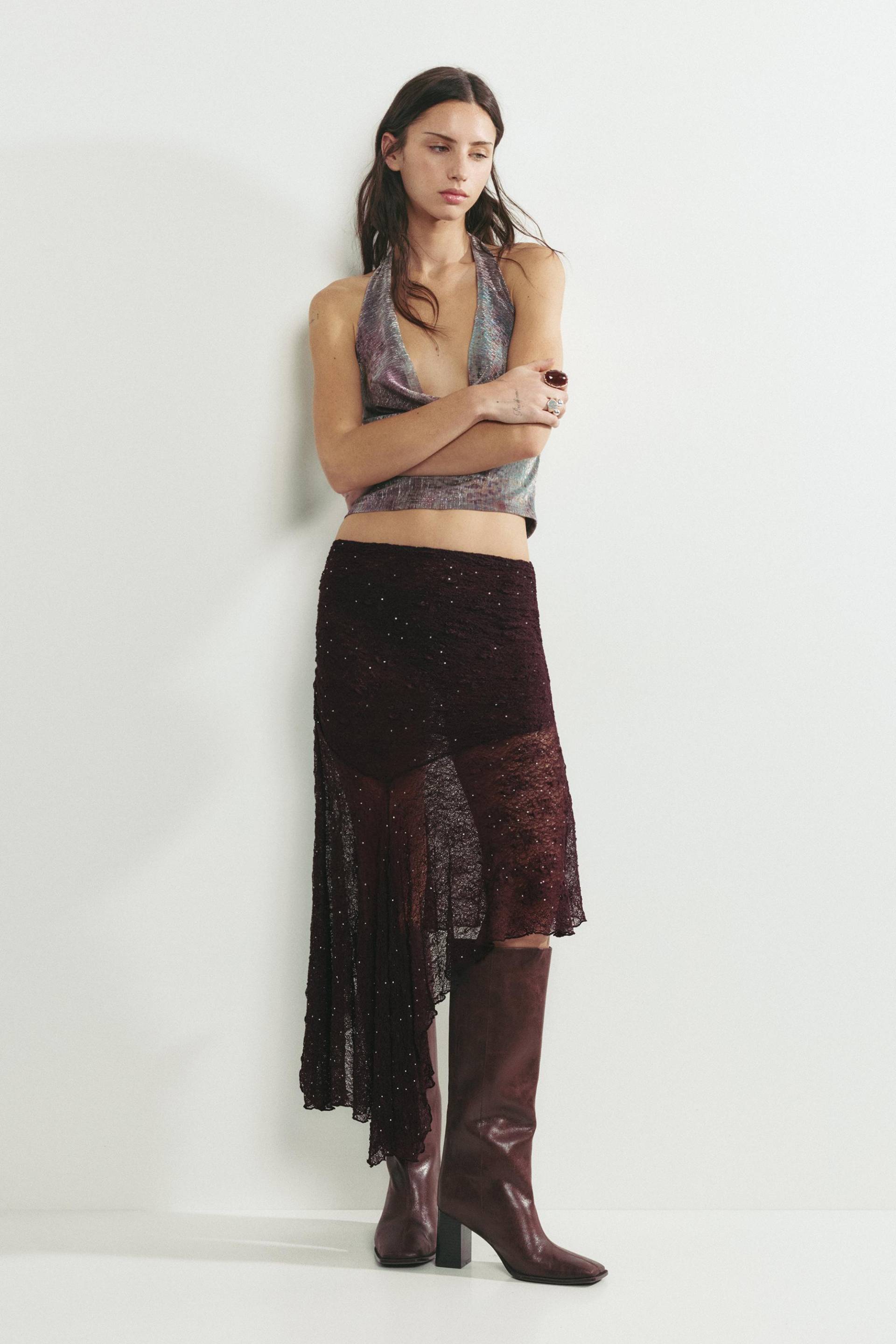 Asymmetrischer Rock Mit Strass-Spitze von Pull&Bear