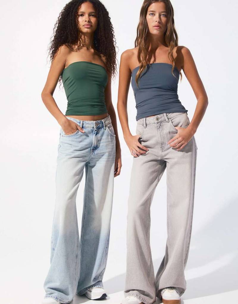Pull & Bear - 2er-Pack hautenge, trägerlose Oberteile aus Polyamid in Grün und Grau-Bunt von Pull & Bear