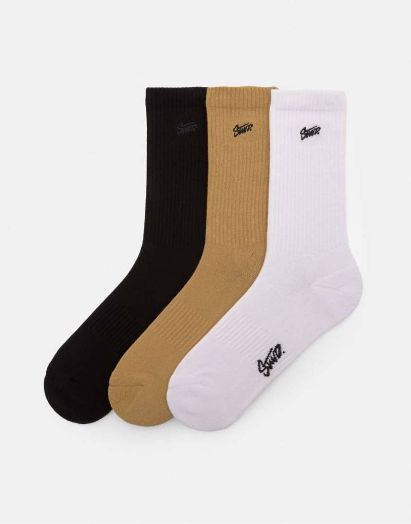 Pull & Bear - 3 Paar Socken in verschiedenen Farben mit „STWD"-Logo-Bunt von Pull & Bear