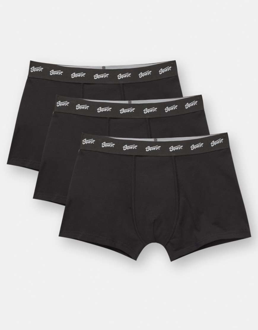 Pull & Bear - 3er-Pack Boxershorts in Schwarz mit STWD-Logo-Bunt von Pull & Bear