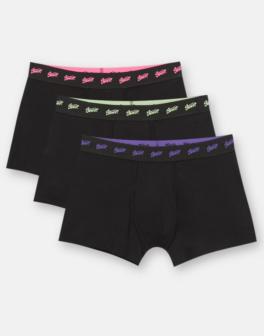 Pull & Bear - 3er-Pack Boxershorts mit „Stwd"-Logo in verschiedenen Neonfarben-Bunt von Pull & Bear