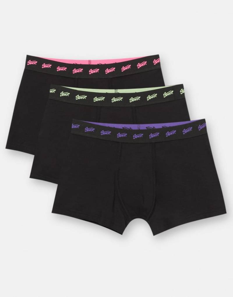 Pull & Bear - 3er-Pack Boxershorts mit „Stwd"-Logo in verschiedenen Neonfarben-Bunt von Pull & Bear