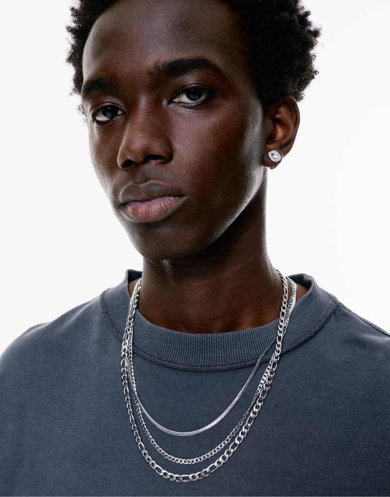 Pull & Bear - 3er-Pack Halsketten in Silber-Bunt von Pull & Bear