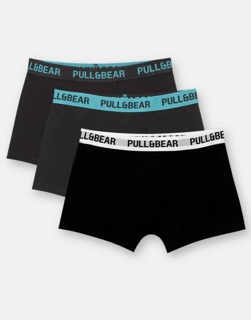 Pull & Bear - 3er-Pack eng geschnittene Boxershorts in verschiedenen Farben mit blauem Bund-Bunt von Pull & Bear