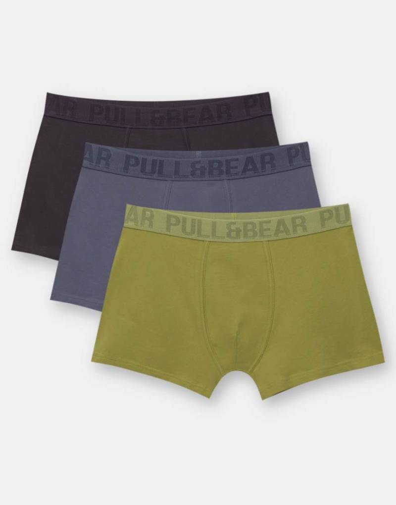 Pull & Bear - 3er-Pack strukturierte Boxershorts in verschiedenen Farben mit Logo-Bunt von Pull & Bear