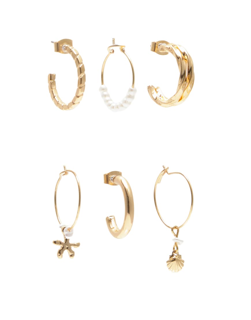 Pull & Bear - 6er-Pack Muschel-Ohrringe in Goldoptik-Goldfarben Pull & Bear - 6er-Pack Muschel-Ohrringe in Goldoptik-Goldfarben von Pull & Bear