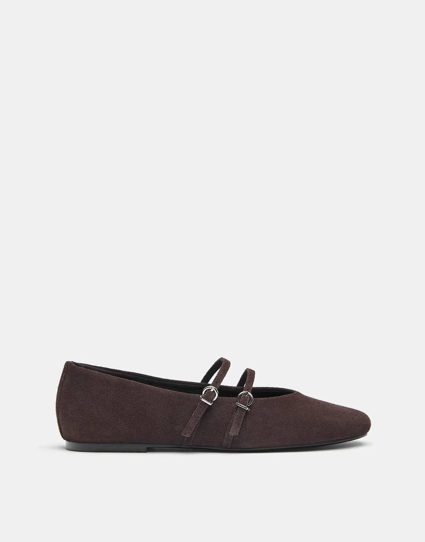 Pull & Bear - Ballerinas aus Leder in Braun mit Riemen-Brown von Pull & Bear