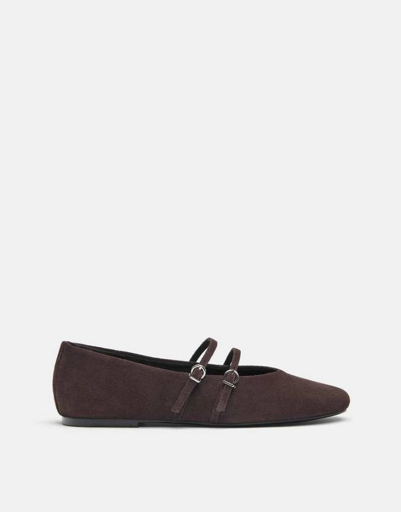 Pull & Bear - Ballerinas aus Leder in Braun mit Riemen-Brown von Pull & Bear