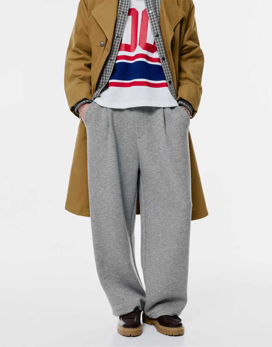 Pull & Bear - Ballon-Jogginghose in meliertem Grau mit Abnähern von Pull & Bear