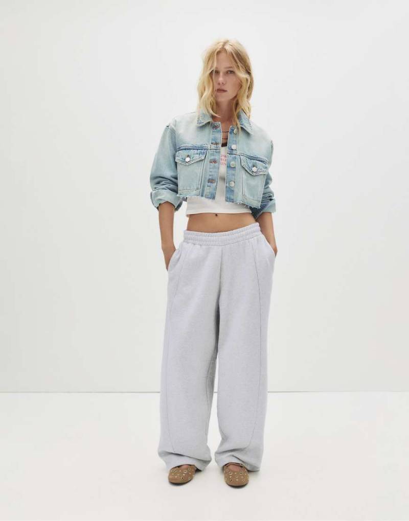 Pull & Bear - Barrel-Fit-Jogginghose in grau meliert von Pull & Bear