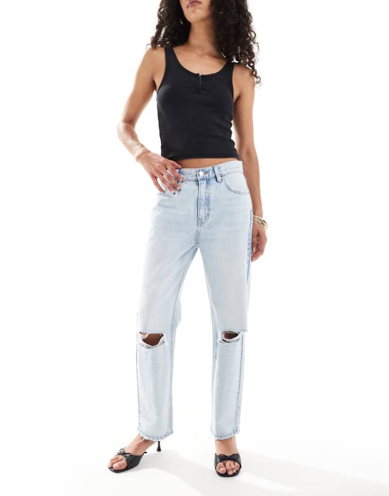 Pull & Bear - Barrel-Jeans in verwaschenem Blau mit Zierrissen von Pull & Bear