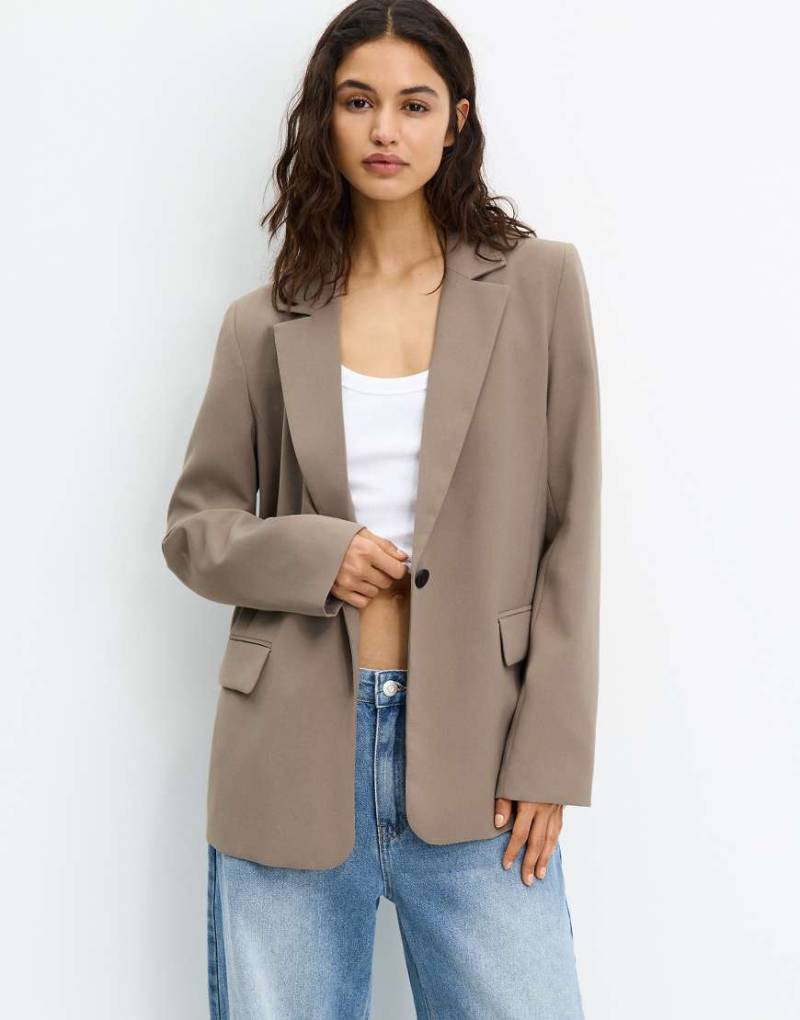 Pull & Bear - Basic-Blazer in Steinbeige-Neutral von Pull & Bear
