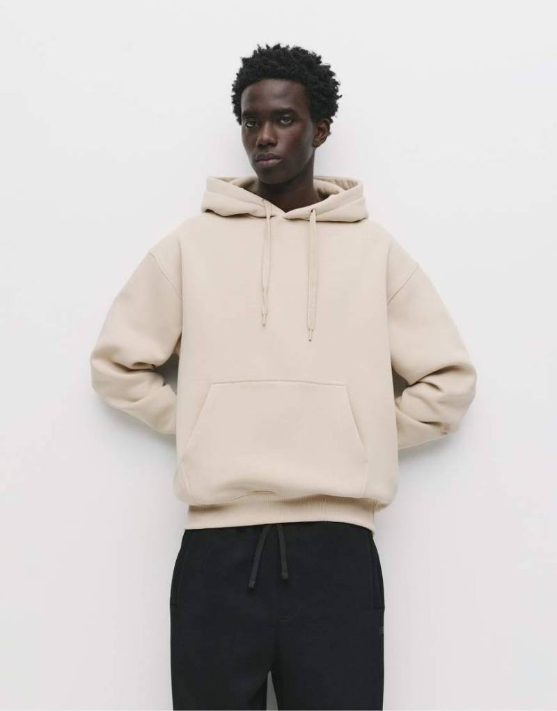 Pull & Bear - Basic-Kapuzenpullover in Beige-Neutral von Pull & Bear
