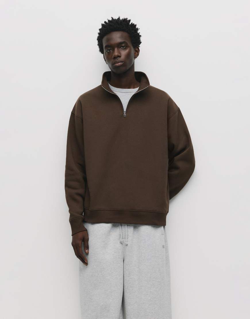 Pull & Bear - Basic-Sweatshirt in Braun mit kurzem Reißverschluss-Brown von Pull & Bear