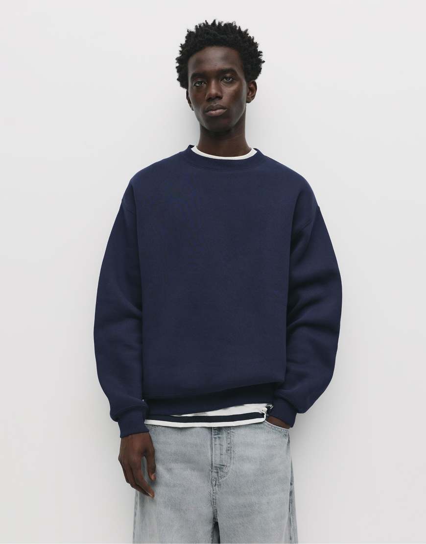 Pull & Bear - Basic-Sweatshirt in Marineblau mit Rundhalsausschnitt von Pull & Bear