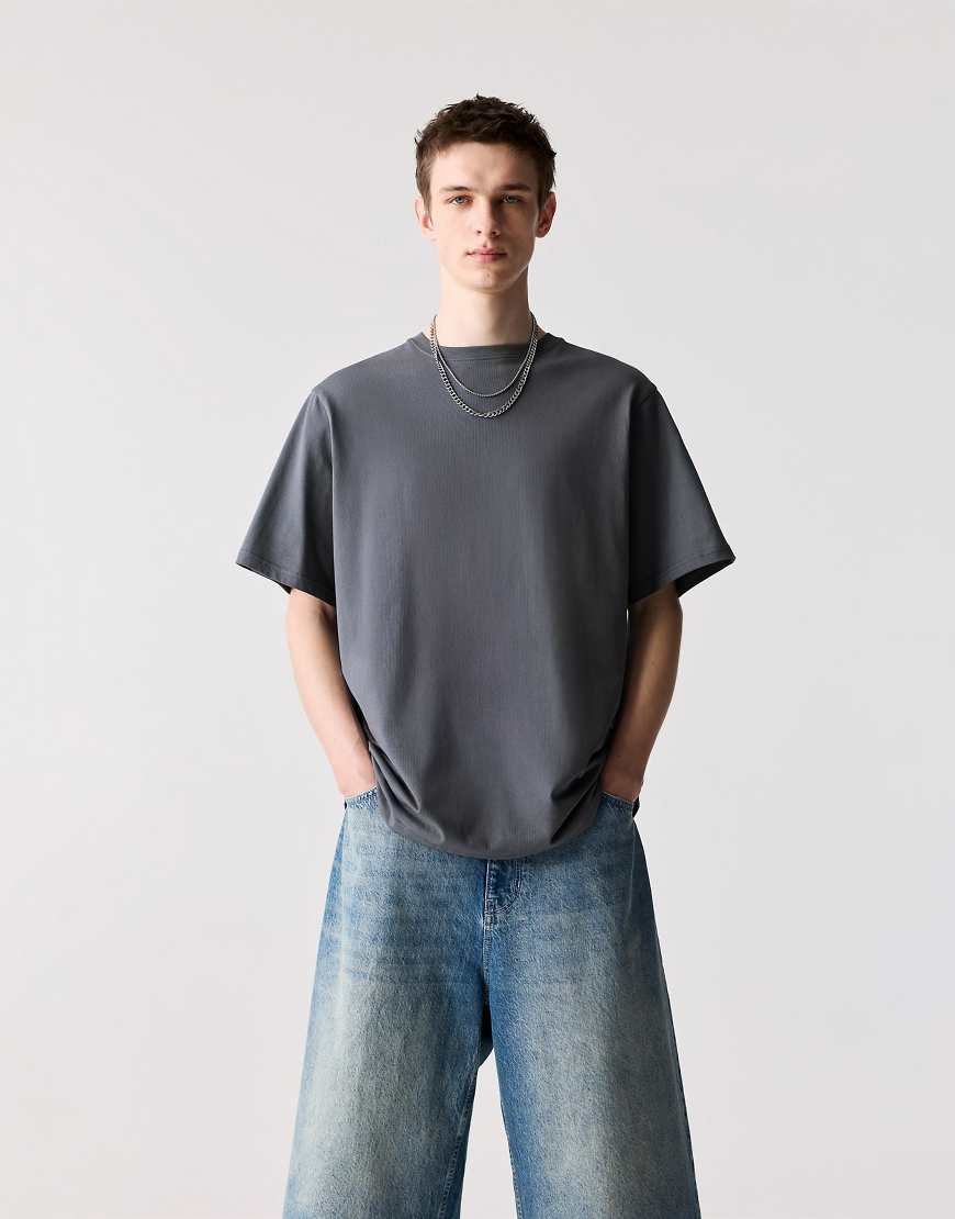 Pull & Bear - Basic-T-Shirt aus Baumwolle in Blaugrau von Pull & Bear