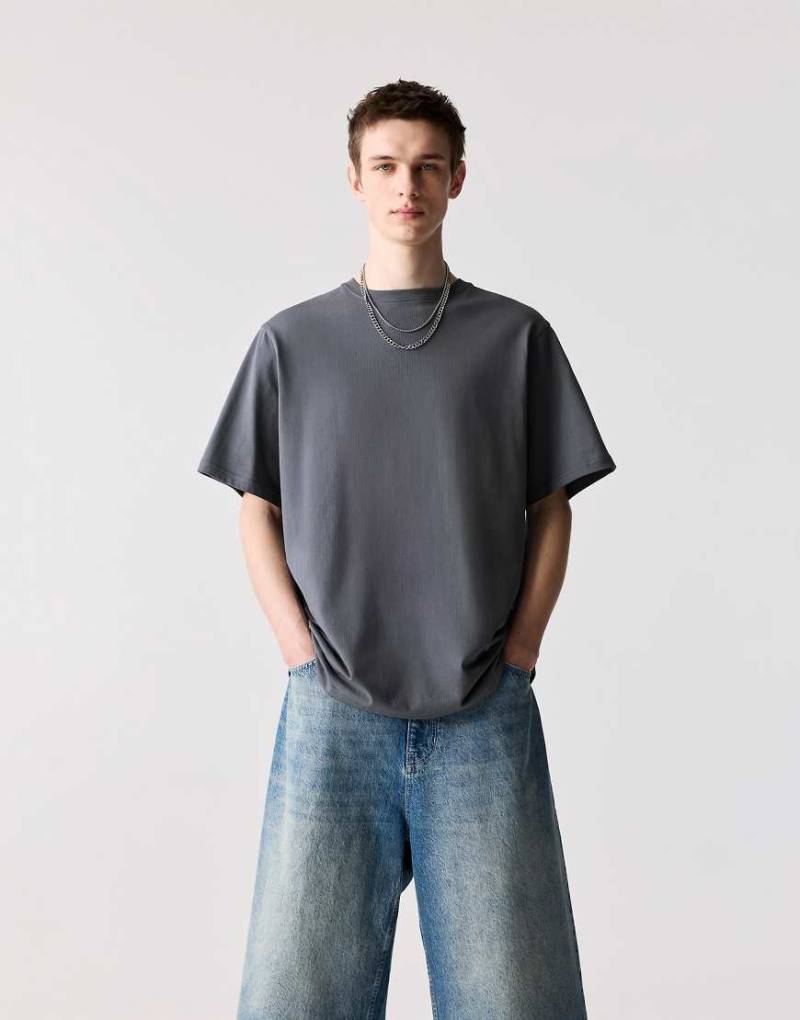 Pull & Bear - Basic-T-Shirt aus Baumwolle in Blaugrau von Pull & Bear