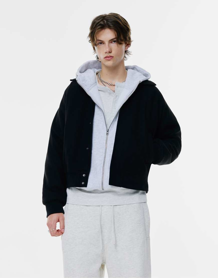 Pull & Bear - Bomberjacke in Schwarz mit Filzstruktur von Pull & Bear