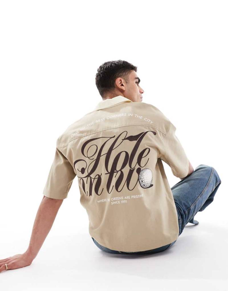 Pull & Bear - Bowling-Hemd in Khaki mit Print-Grün von Pull & Bear