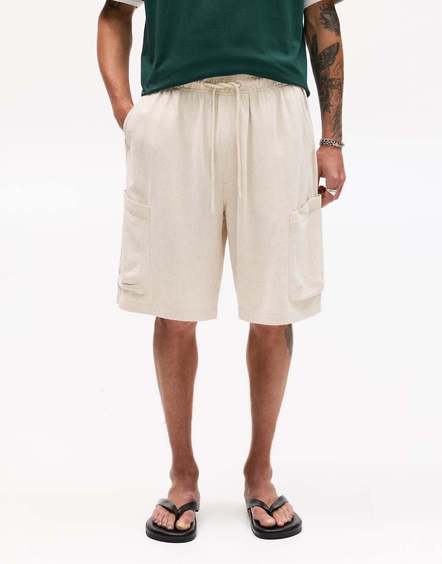 Pull & Bear - Cargo-Bermudashorts aus Leinen in Beige-Neutral Pull & Bear - Cargo-Bermudashorts aus Leinen in Beige-Neutral von Pull & Bear