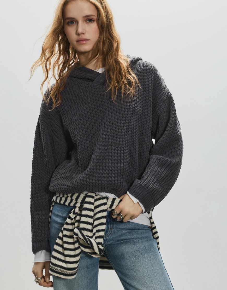 Pull & Bear - Chenille-Kapuzenpullover in Bleigrau von Pull & Bear