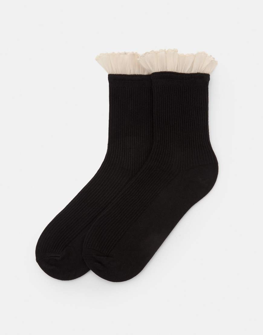 Pull & Bear - Chiffon-Socken in Schwarz mit Rüschen von Pull & Bear