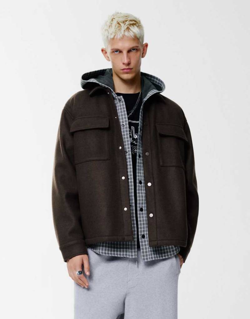 Pull & Bear - Cloth - Hemdjacke in Schokobraun mit Taschen-Brown von Pull & Bear