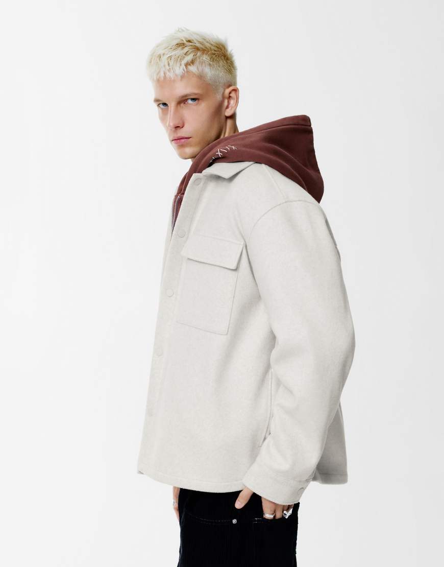 Pull & Bear - Cloth - Hemdjacke in Wollweiß mit Taschen von Pull & Bear