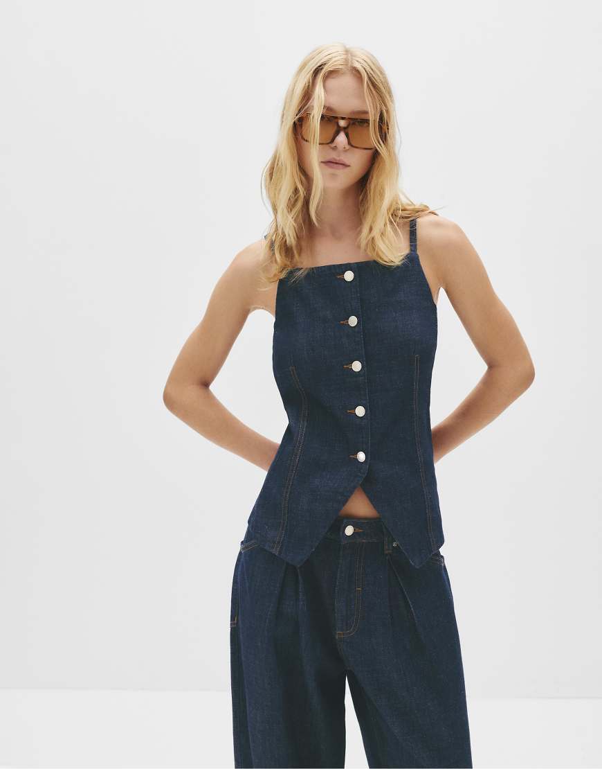 Pull & Bear - Denim-Weste in Marineblau von Pull & Bear