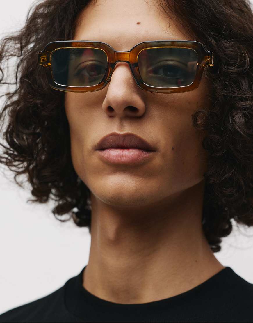 Pull & Bear - Eckige Sonnenbrille in Oliv-Grün von Pull & Bear