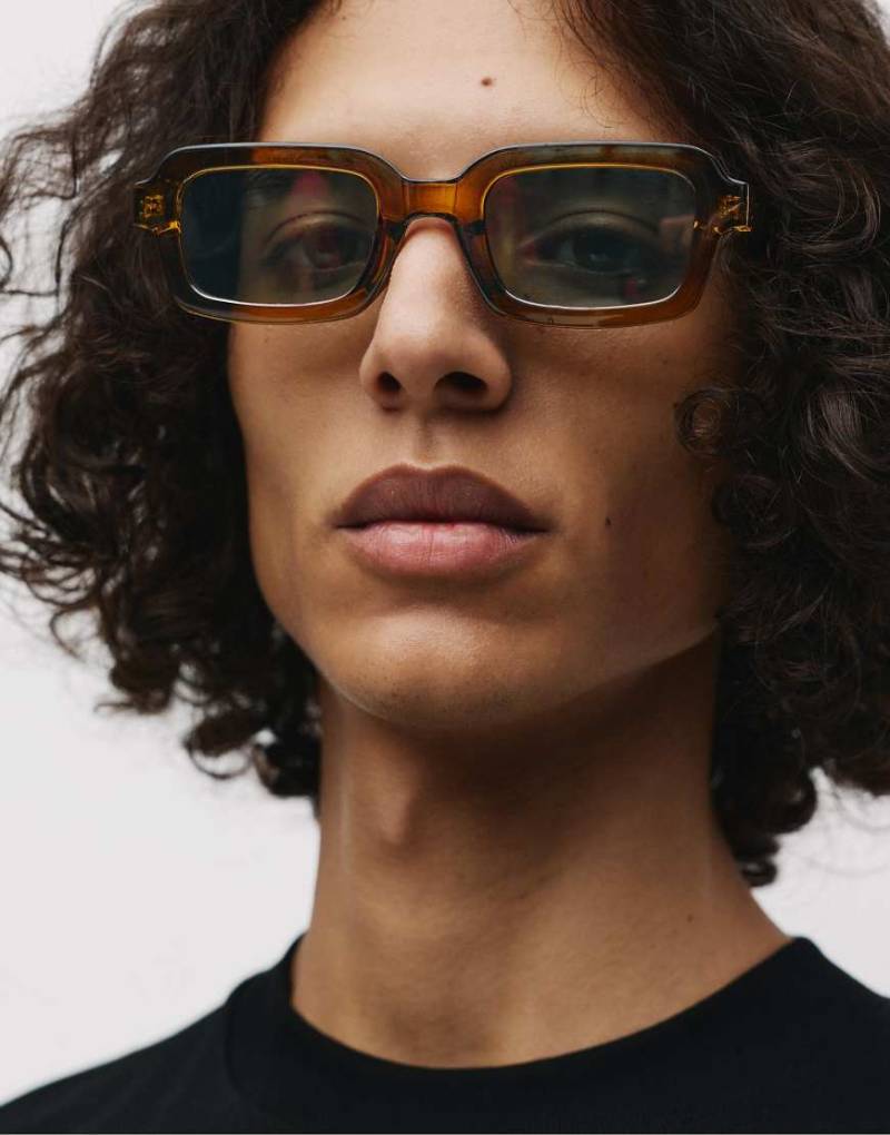 Pull & Bear - Eckige Sonnenbrille in Oliv-Grün von Pull & Bear