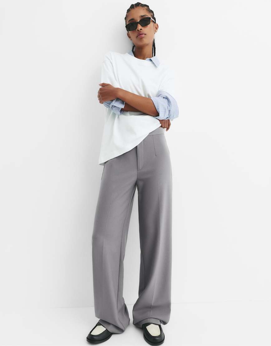 Pull & Bear - Elegante Hose in Hellgrau mit hohem Bund von Pull & Bear
