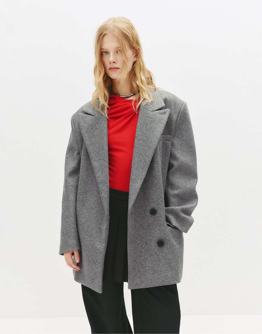 Pull & Bear - Eleganter Kurzmantel in grau meliert mit Filzstruktur von Pull & Bear