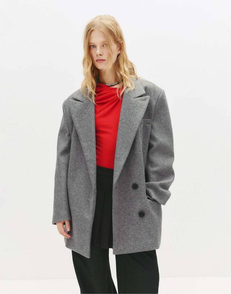 Pull & Bear - Eleganter Kurzmantel in grau meliert mit Filzstruktur von Pull & Bear