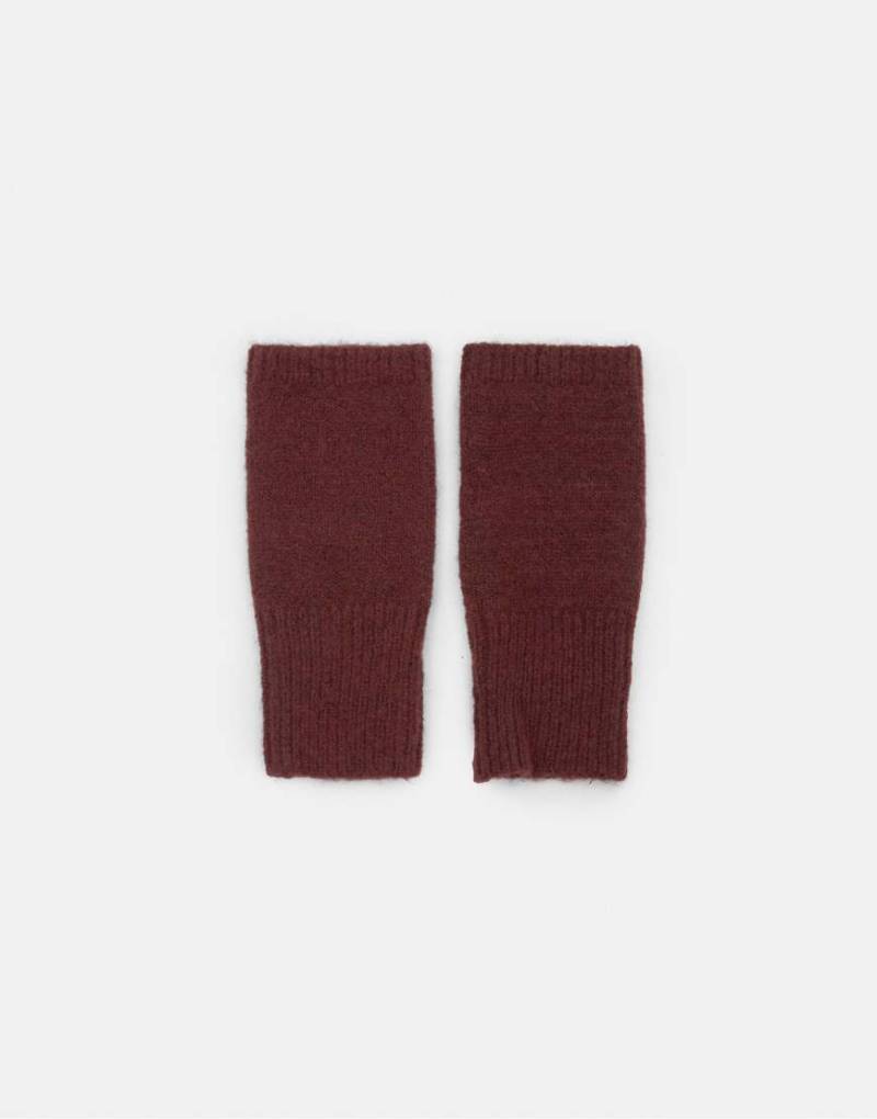 Pull & Bear - Fingerlose Strickhandschuhe in Kastanienbraun-Rot von Pull & Bear