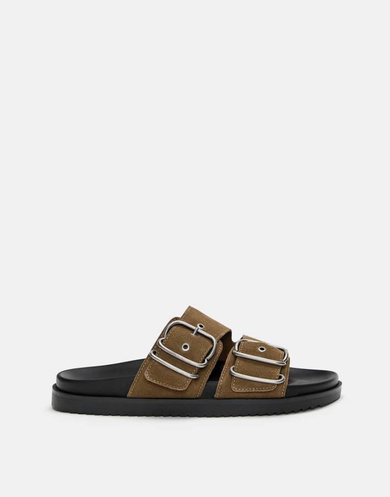 Pull & Bear - Flache Ledersandalen in Braun mit Schnallen von Pull & Bear