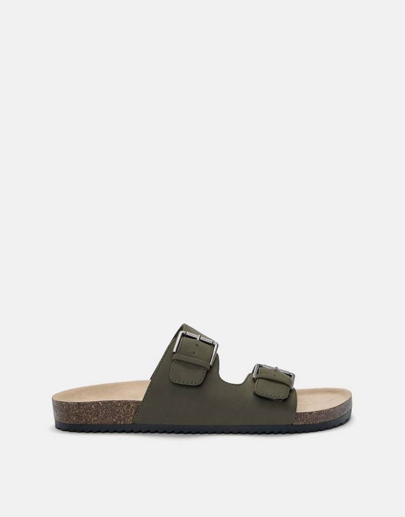 Pull & Bear - Flache Sandalen in Khaki mit Schnallendetail-Bunt von Pull & Bear