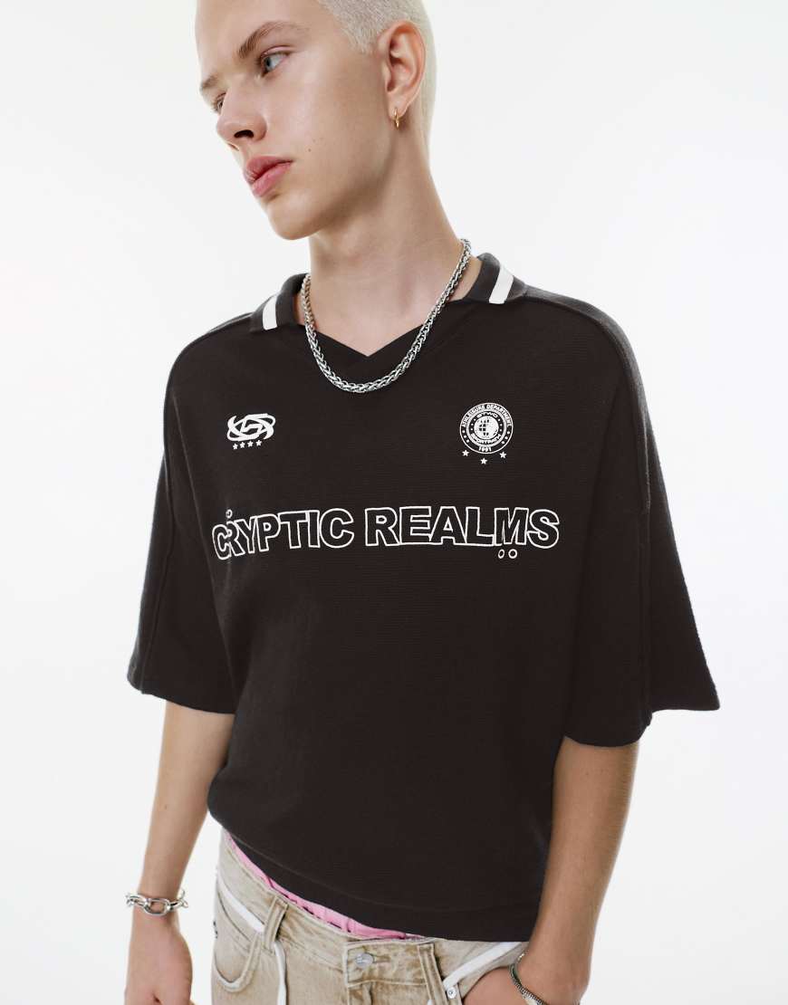 Pull & Bear - Fußball-T-Shirt in Schwarz mit „STWD"-Schriftzug von Pull & Bear