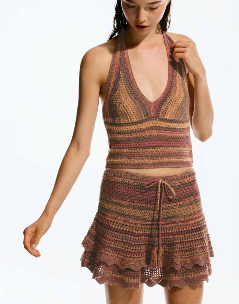 Pull & Bear - Gehäkeltes Oberteil in Terrakotta mit Space-Dye-Färbung-Orange von Pull & Bear