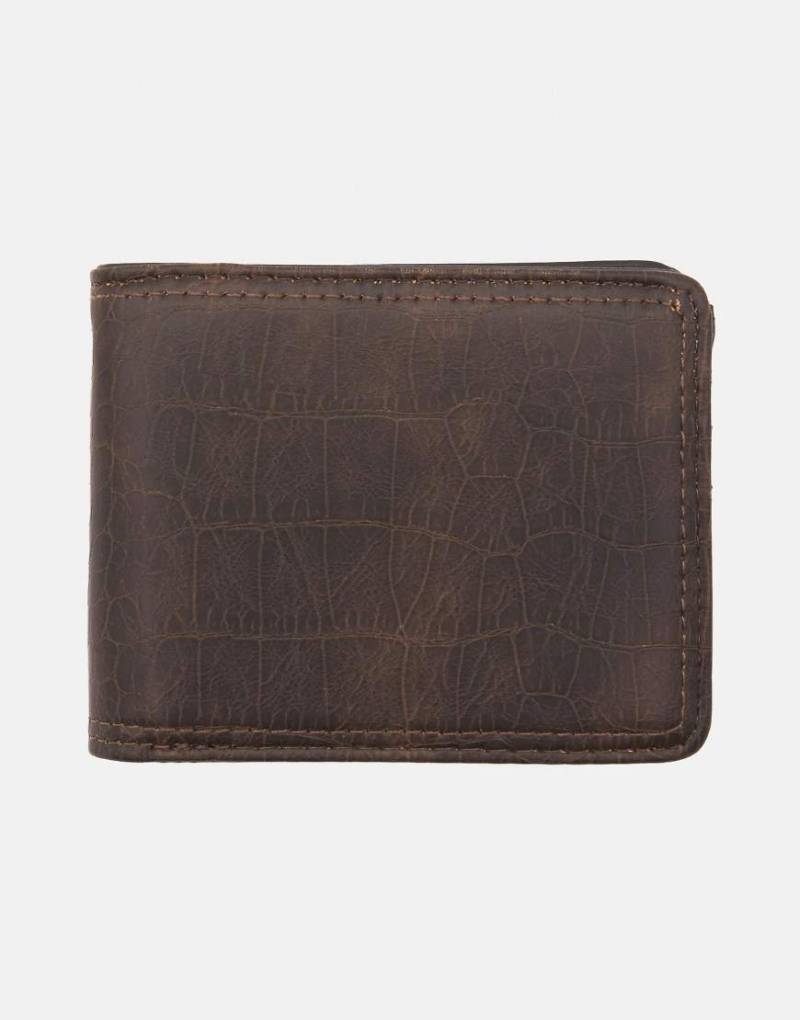 Pull & Bear - Geldbörse in brauner Lederoptik mit Used-Details von Pull & Bear