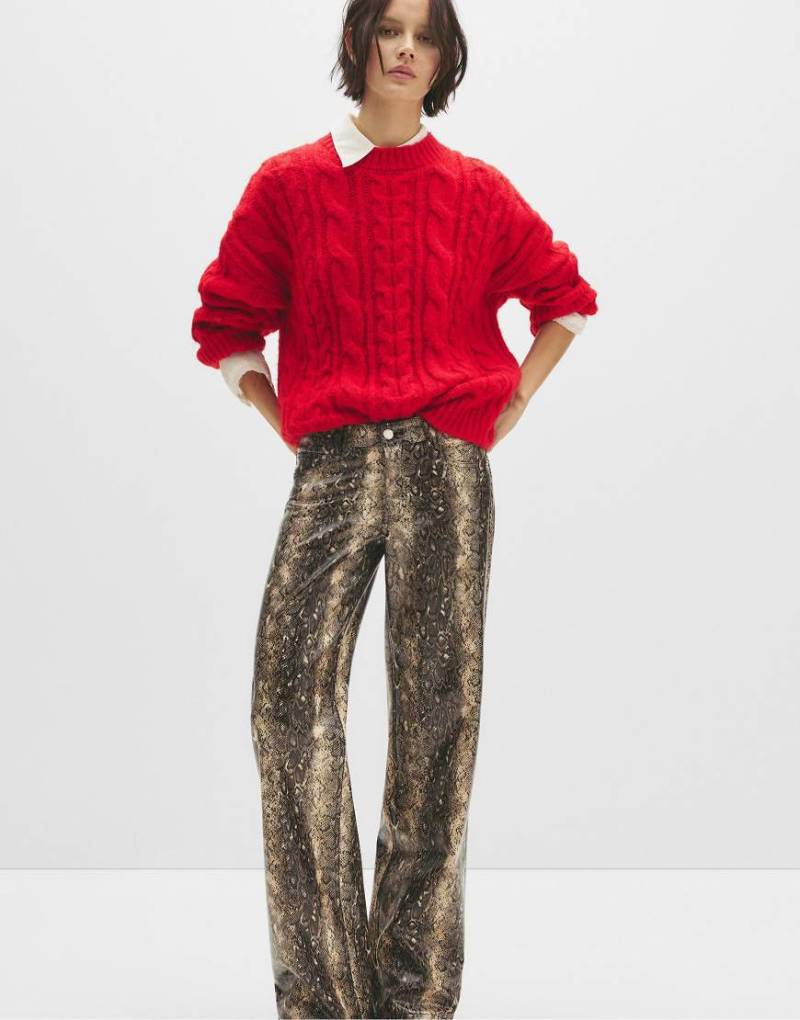 Pull & Bear - Gerade geschnittene Hose mit Schlangenhaut-Print-Bunt von Pull & Bear