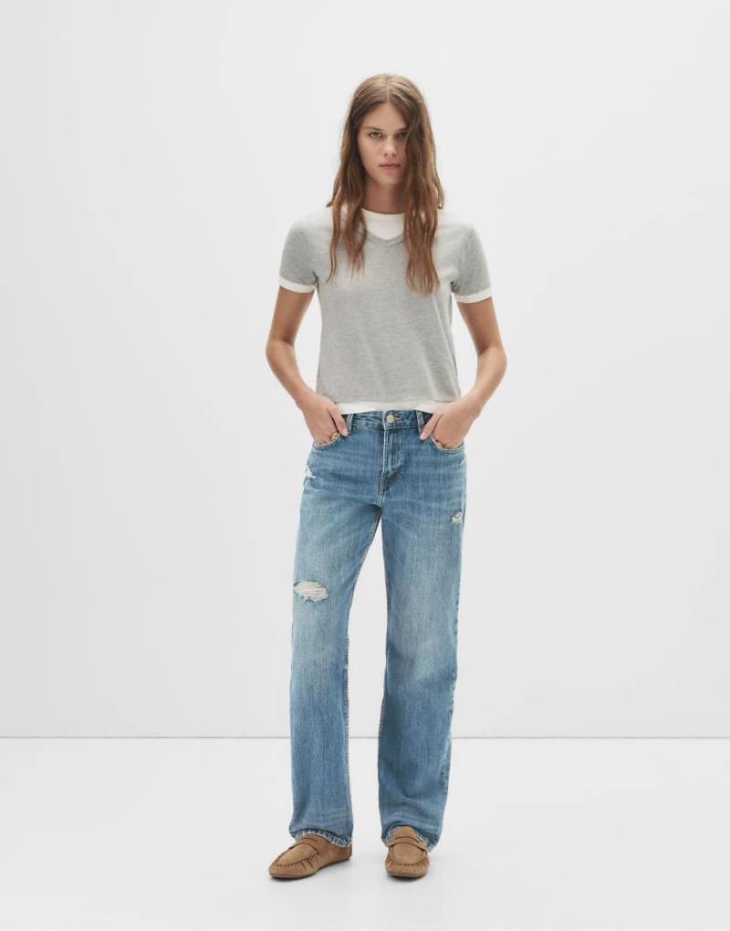 Pull & Bear - Gerade geschnittene Jeans in Graublau mit mittelhohem Bund von Pull & Bear