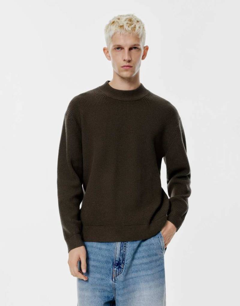 Pull & Bear - Gerippter Strickpullover in Schokobraun-Brown von Pull & Bear