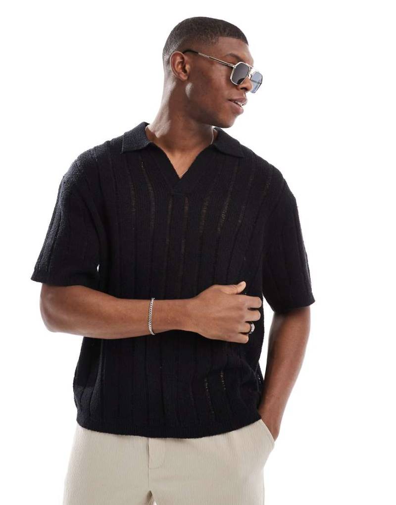 Pull & Bear - Gestricktes Polohemd in Schwarz von Pull & Bear