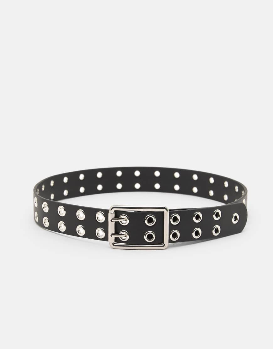 Pull & Bear - Gürtel in schwarzer Lederoptik mit Ösen von Pull & Bear